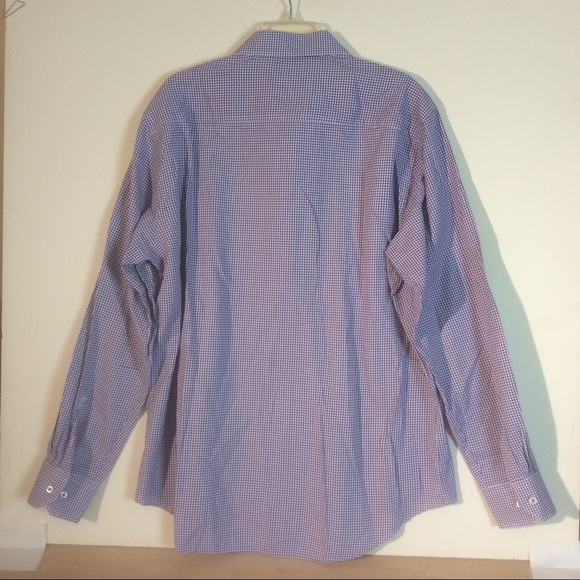 Bugatchi Sz 17.5 Purple White Check Pattern Button Front Long Sleeve Shirt - Picture 5 of 6